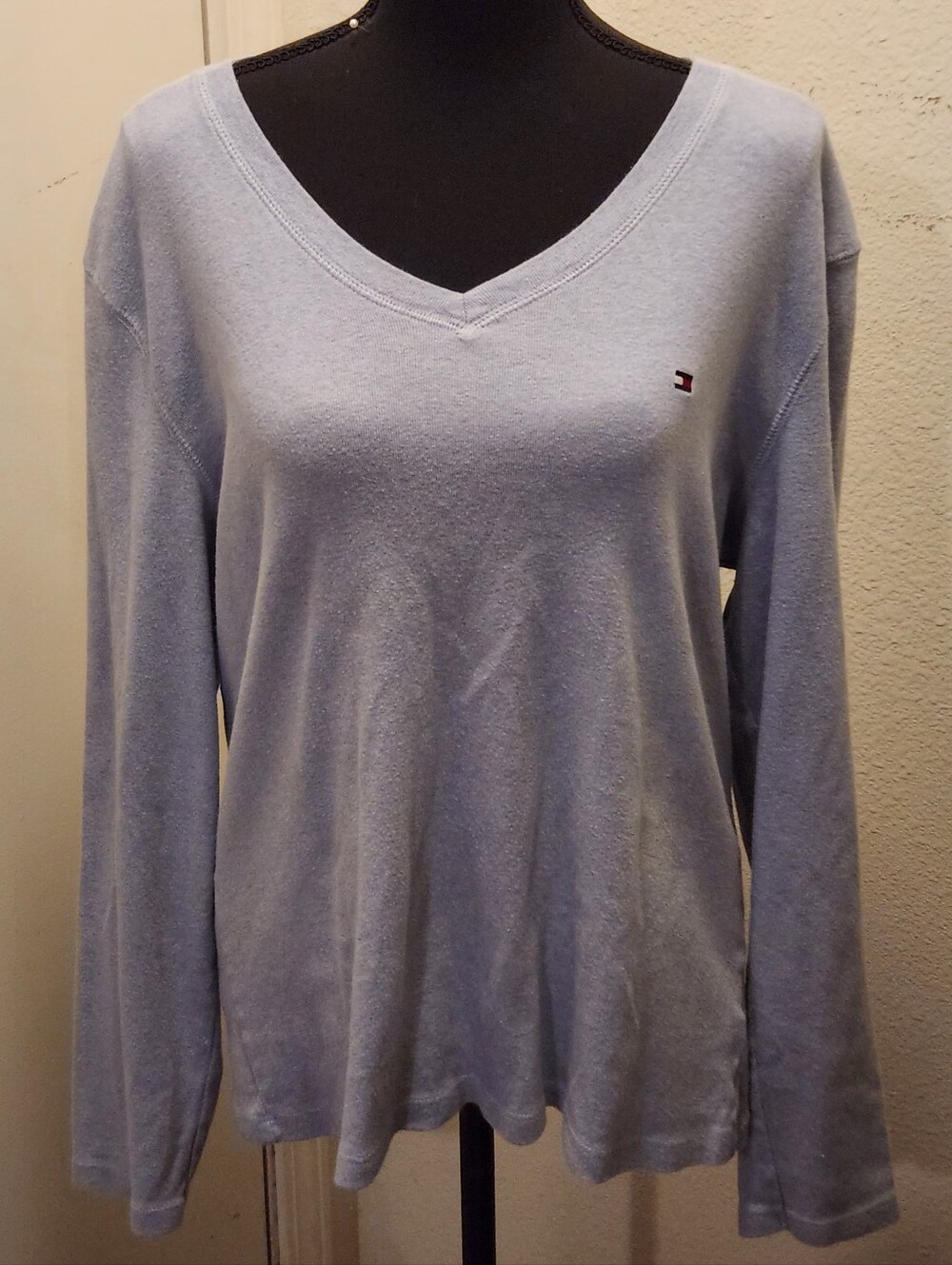 Tommy Hilfiger Pale Blue V-Neck Long Sleeve Top